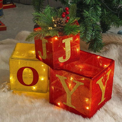 Hourleey Juego de 3 cajas de regalo iluminadas de Navidad, 60 luces...