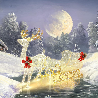 Tangkula Reno y trineo de Papá Noel iluminado de 6 pies para Navida...