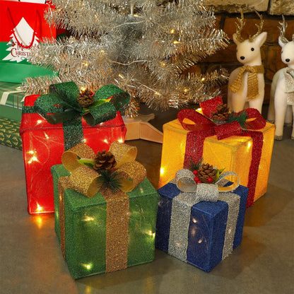 Juego de 4 cajas decorativas de regalo iluminadas para Navidad, caj...