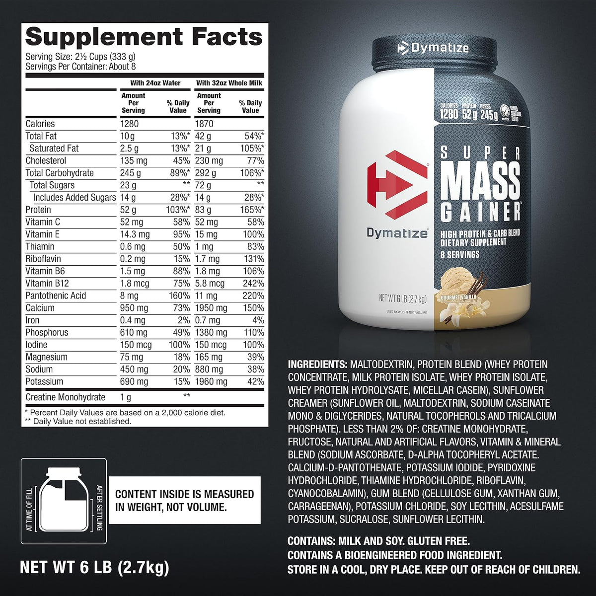 Dymatize Super Mass Gainer Polvo de Proteína, Vainilla Gourmet, 52g...