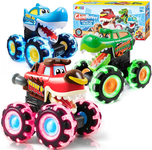JOYIN - Paquete de 3 camiones monstruos de juguete, autos iluminado...