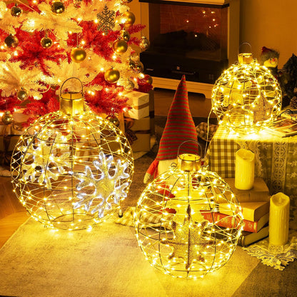 Tangkula - Paquete de 3 bolas de Navidad con luces LED, esfera de m...