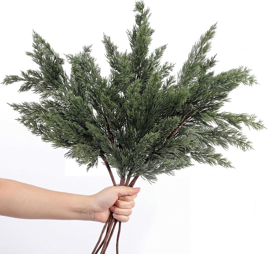 Wavwavw 6 ramas artificiales de pino de cedro navideño de 25.5 pulg...