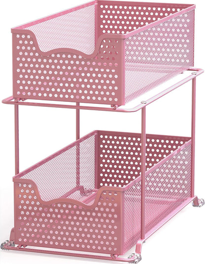 Simple Houseware Cajón organizador de 2 niveles, color rosa