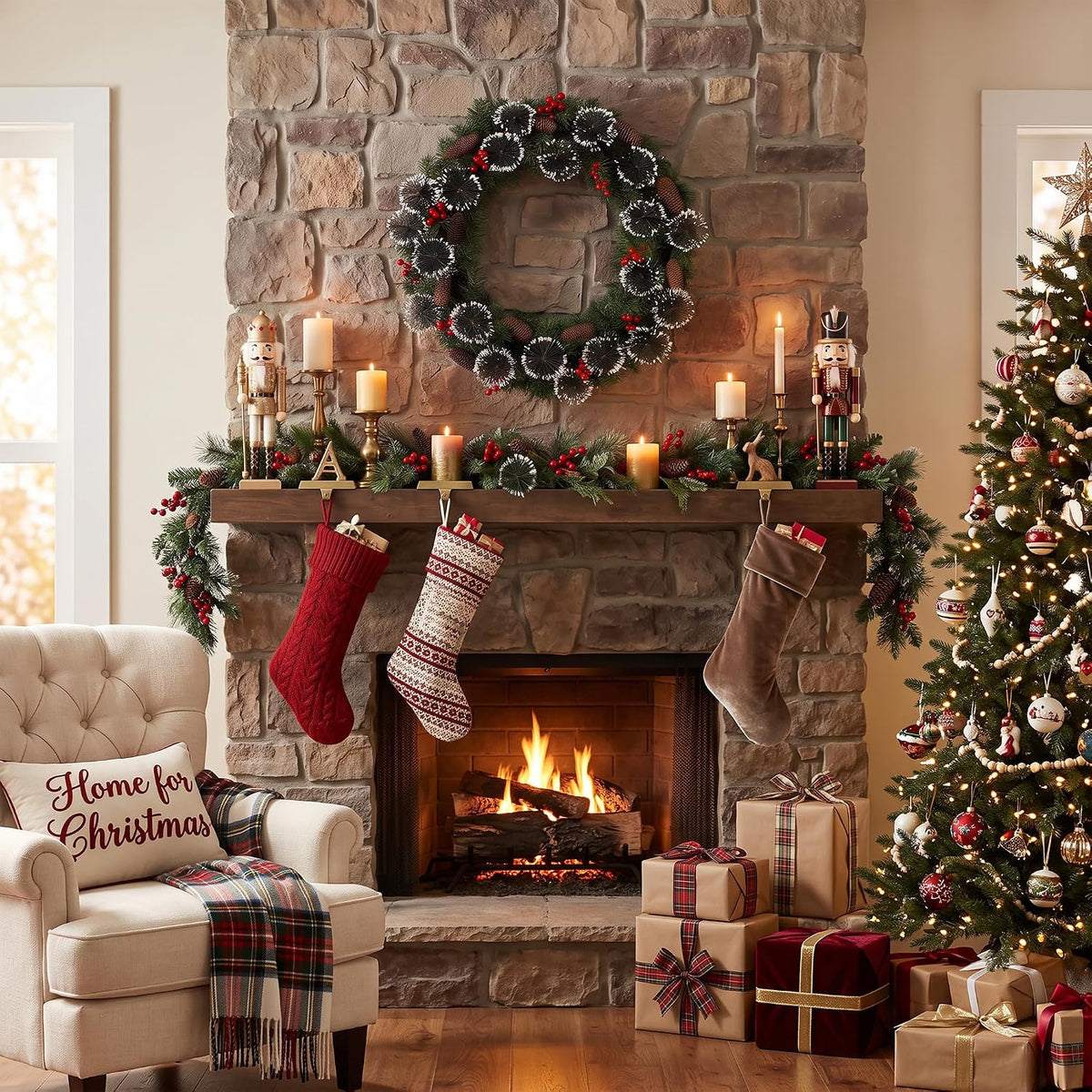Aptliton Corona de Navidad iluminada de 24 pulgadas, decoración de...