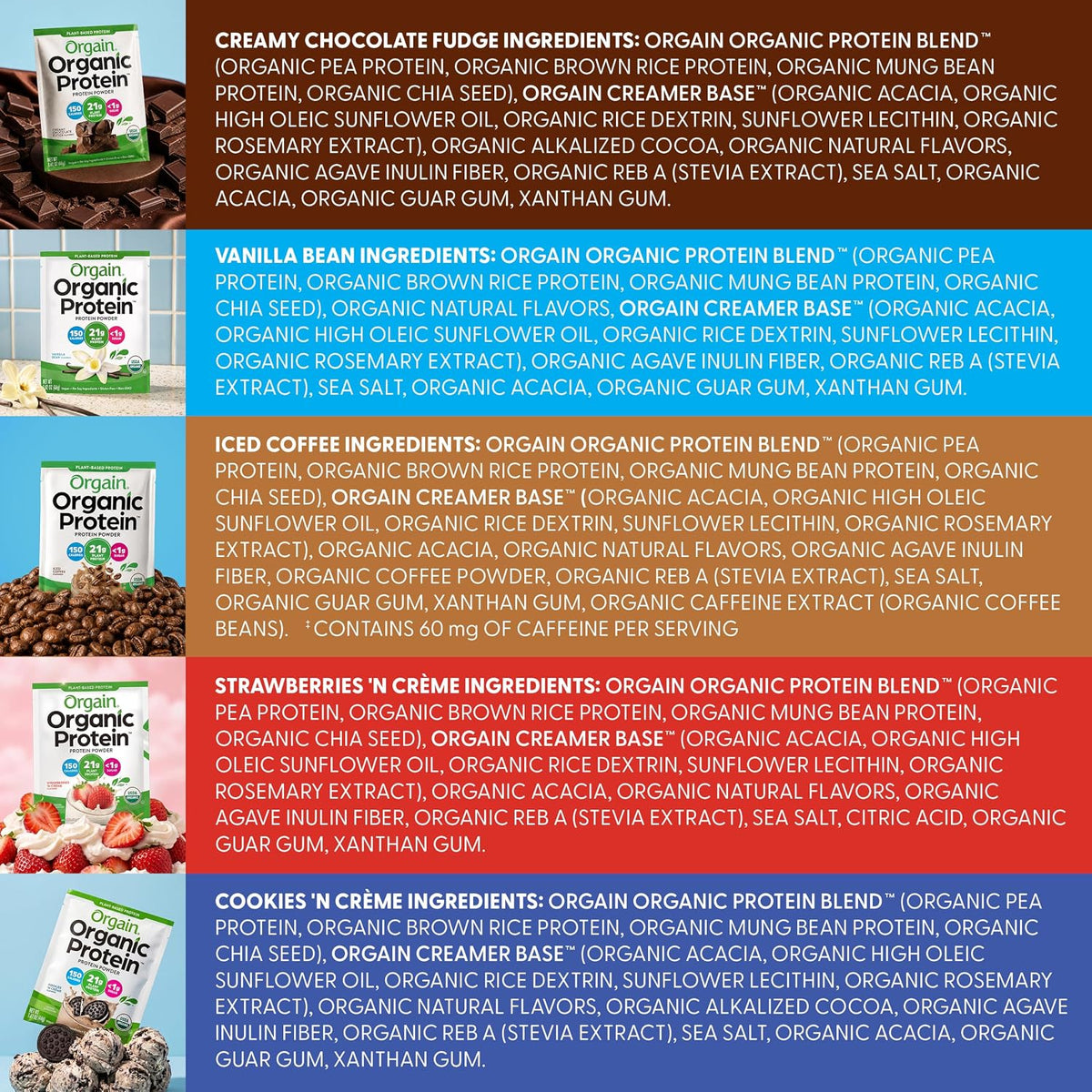 Paquete variado de proteína vegana orgánica en polvo, cinco sabores...