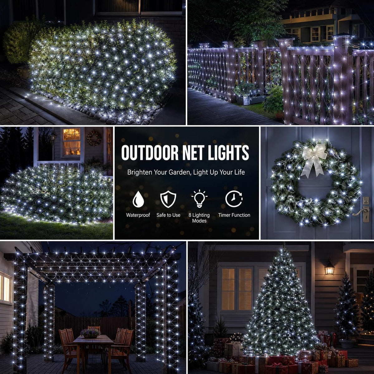 Dazzle Bright 360 luces LED de red, 12 x 5 pies, conectables, imper...