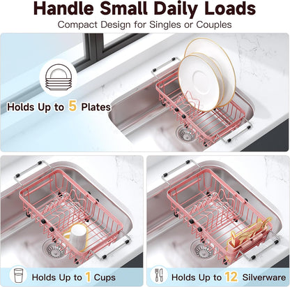 JASIWAY Mini escurridor de platos rosa para apartamentos compactos,...