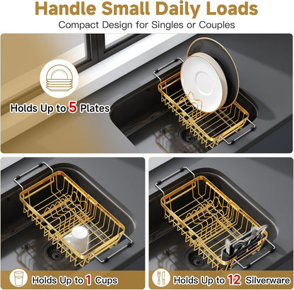 JASIWAY Mini escurridor dorado para colocar sobre el fregadero para...