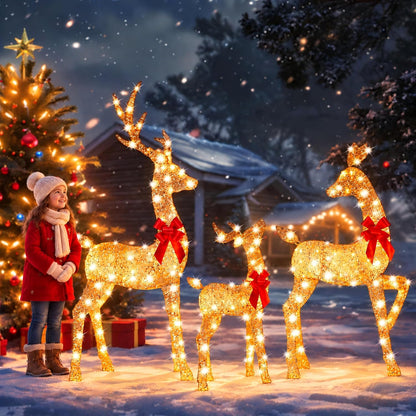Decoraciones de ciervos navideños grandes iluminados de 63 pulgadas...