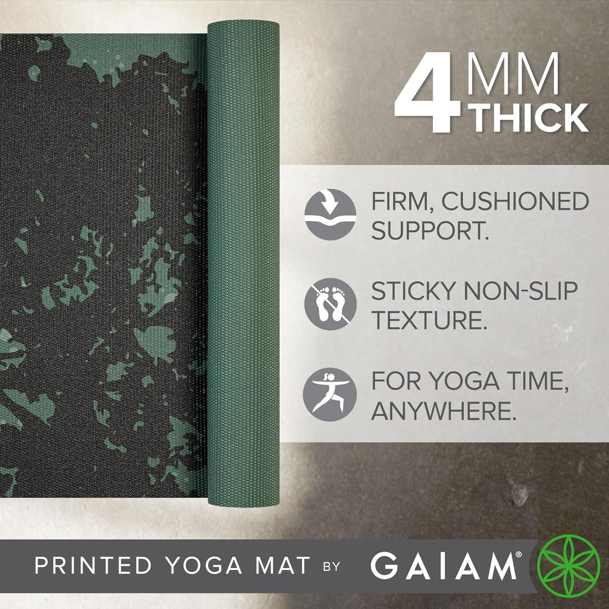 Gaiam - Tapete de yoga con estampado, antideslizante para ejercicio...