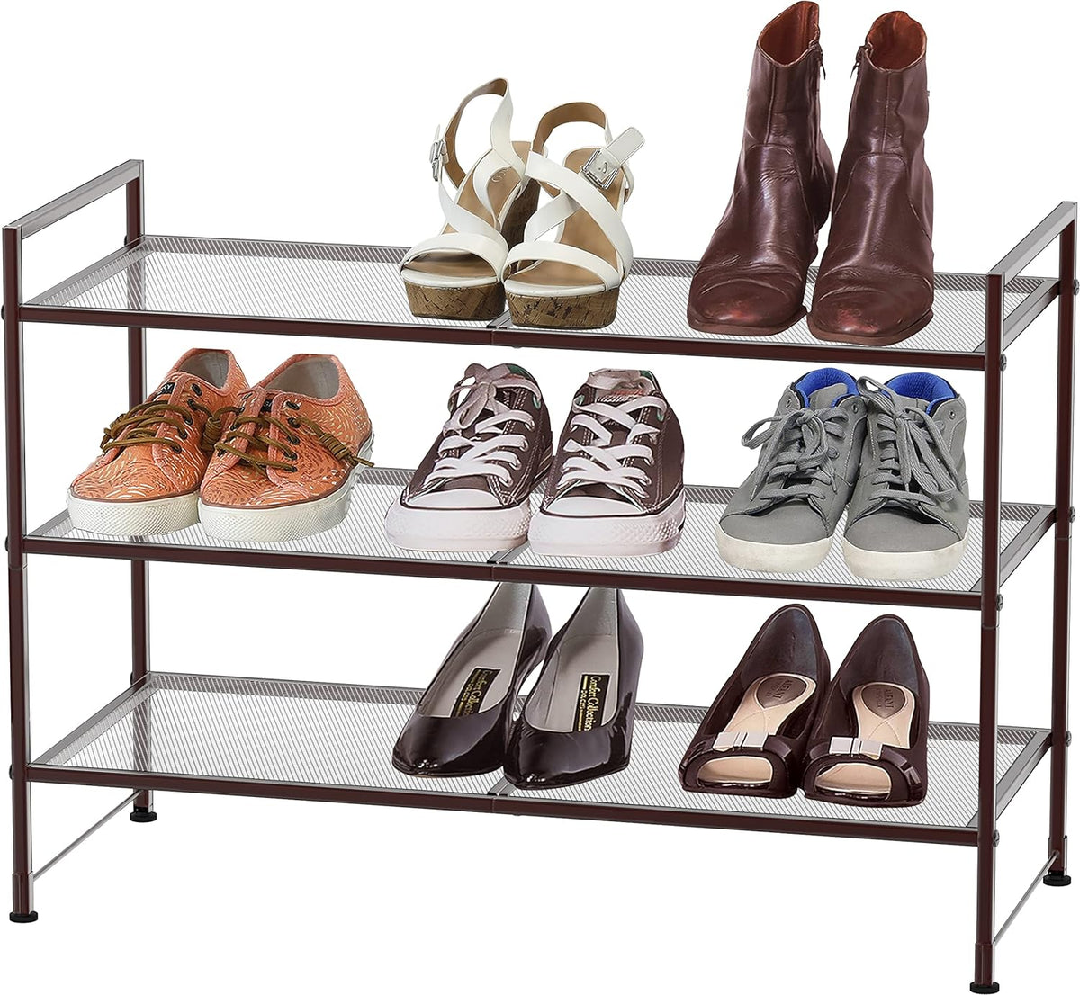 Simple Houseware Zapatero apilable de malla de 3 niveles, bronce |...