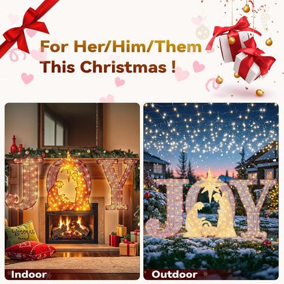 Decoración de letrero de alegría iluminado de Navidad con temporiza...