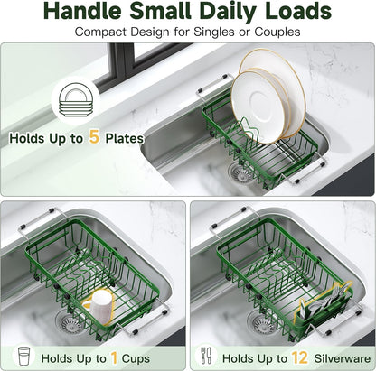JASIWAY Mini escurridor de platos verde sobre el fregadero para apa...