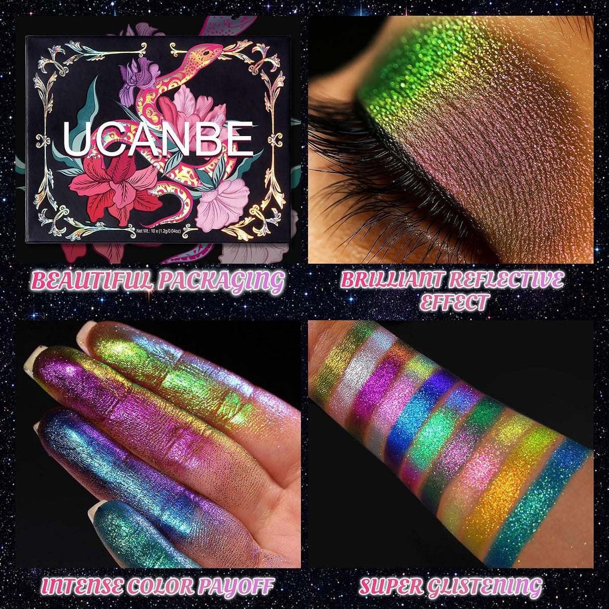 UCANBE Paleta de sombra de ojos multicromática camaleón, 10 colores...