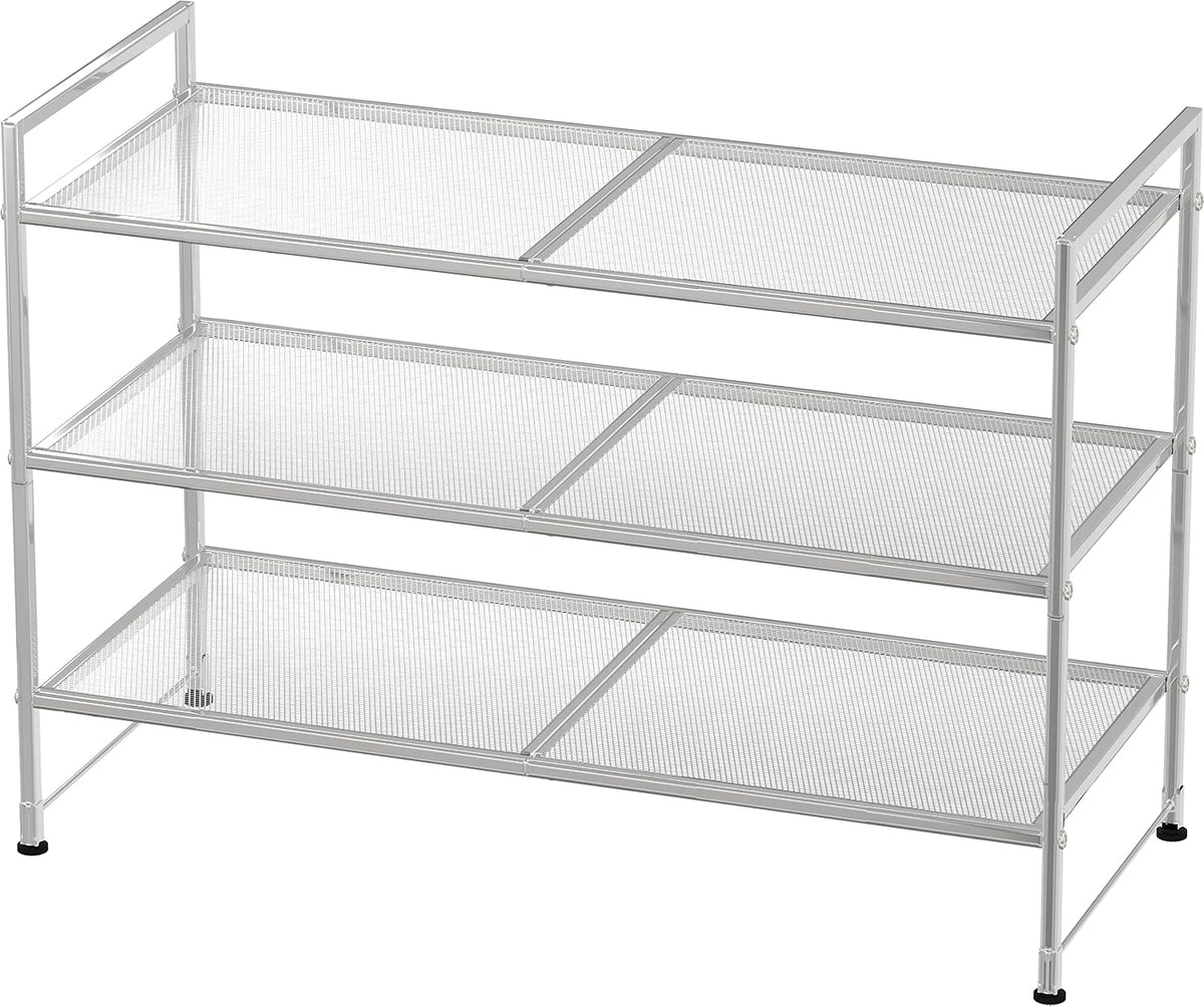 Simple Houseware Zapatero apilable de malla de 3 niveles, color pla...