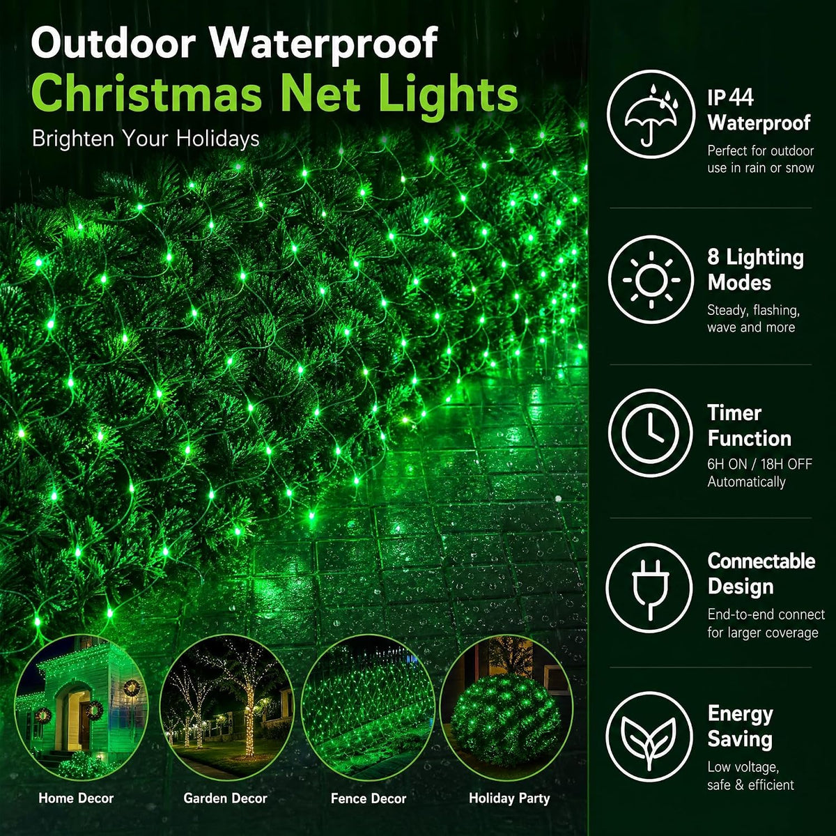 Dazzle Bright - Luces de red de Navidad, 360 LED, 12 pies x 5 pies,...