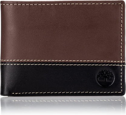 Timberland Billetera plegable de cuero para hombre, color negro, ta...