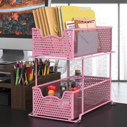 Simple Houseware Cajón organizador de 2 niveles, color rosa