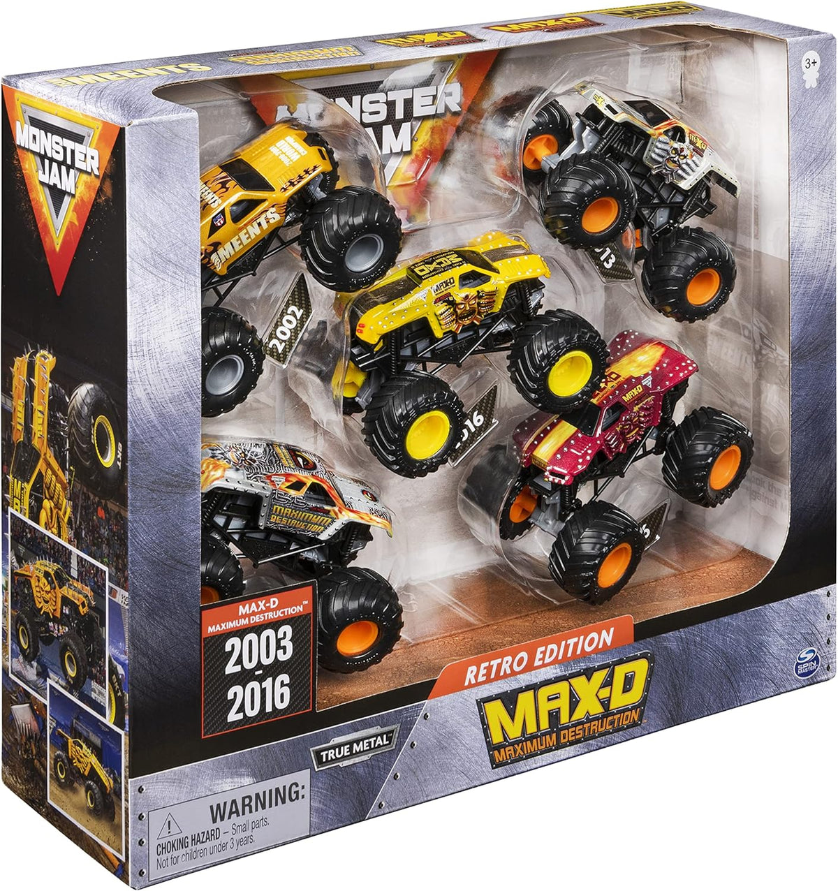 Monster Jam, Edición Retro Oficial Max-D Paquete de 5 Camiones Mons...