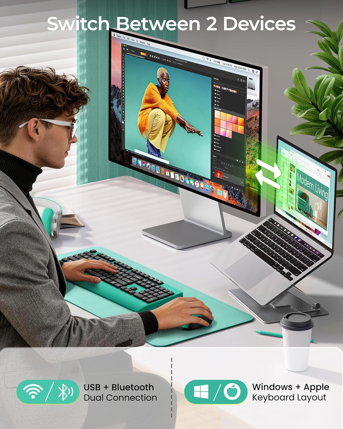 seenda COE200 Combo de teclado y mouse Bluetooth inalámbricos con |...