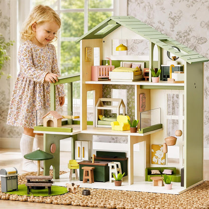 Tiny Land Casa de muñecas de madera, casa de muñecas familiar moder...