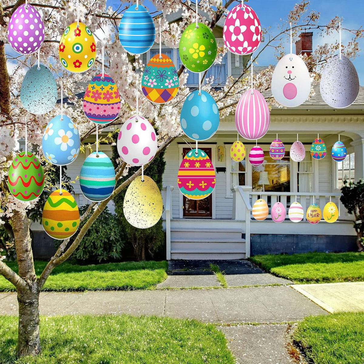 Rtteri 30 piezas de huevos de Pascua al aire libre colgantes colori...