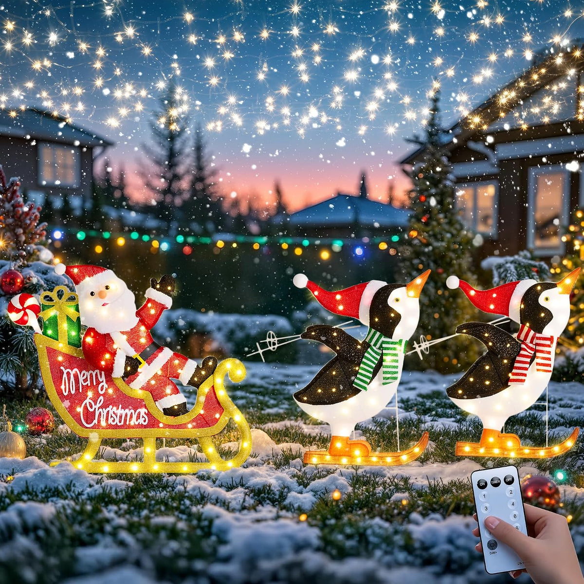 Trineo de pingüinos Papá Noel decoración de Navidad al aire libre c...