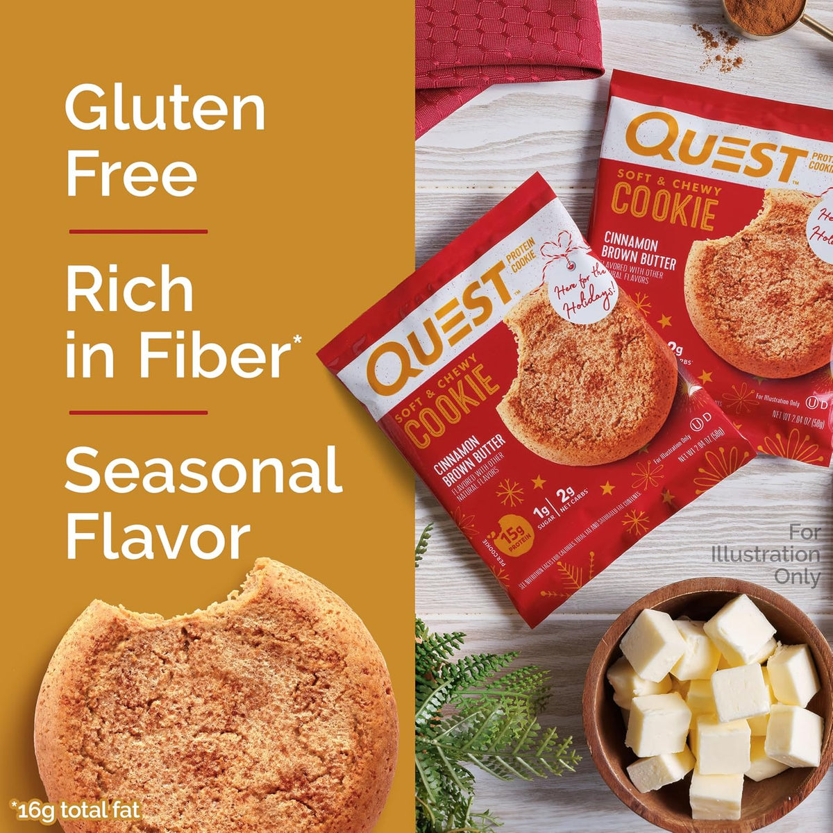 Quest Nutrition Galletas de proteína de mantequilla marrón canela |...
