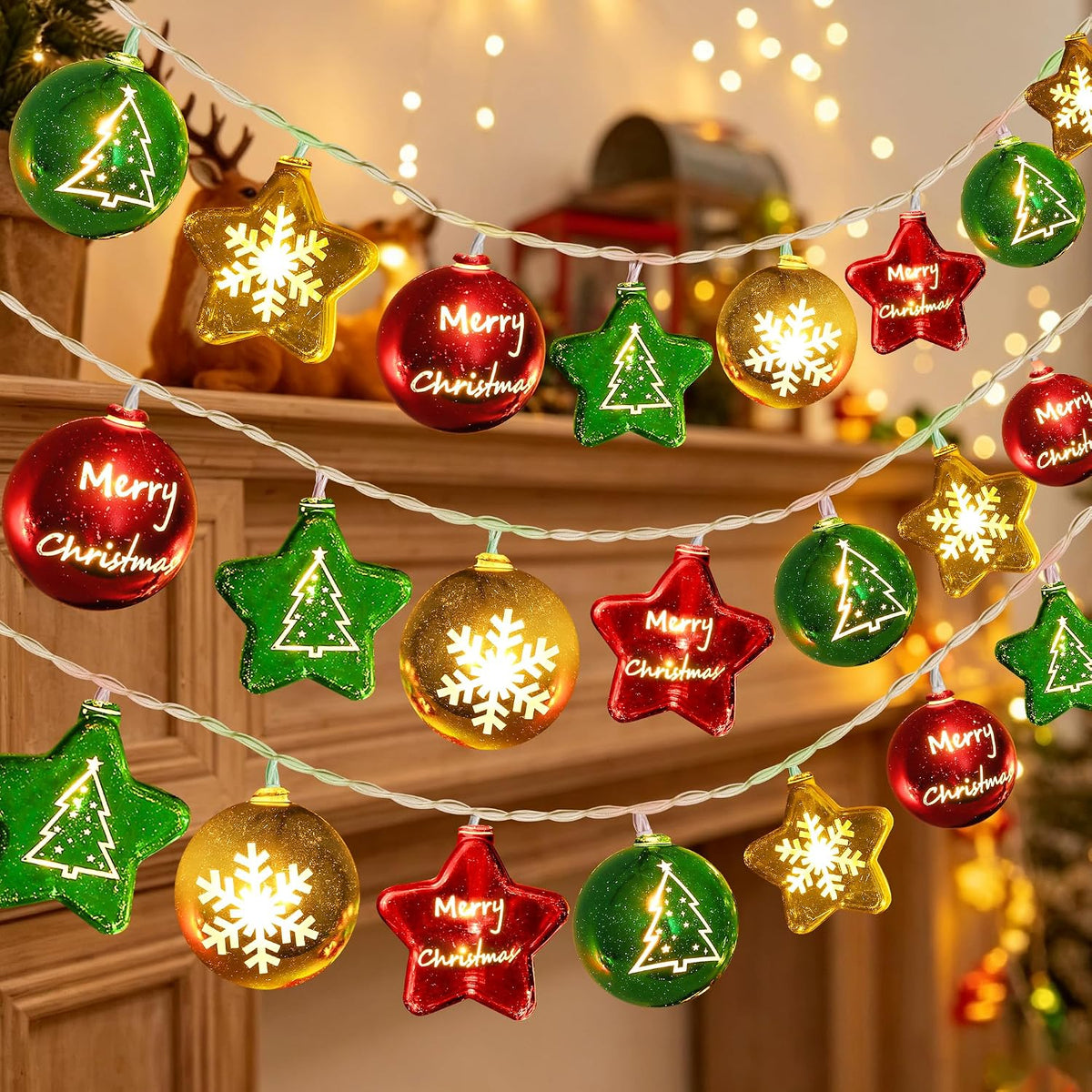 Guirnalda de luces navideñas con 30 luces LED de bola y estrella de...