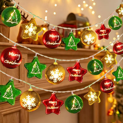 Guirnalda de luces navideñas con 30 luces LED de bola y estrella de...