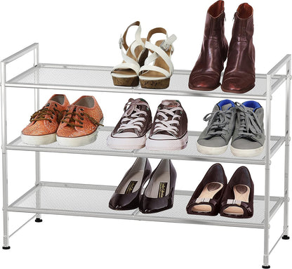 Simple Houseware Zapatero apilable de malla de 3 niveles, color pla...