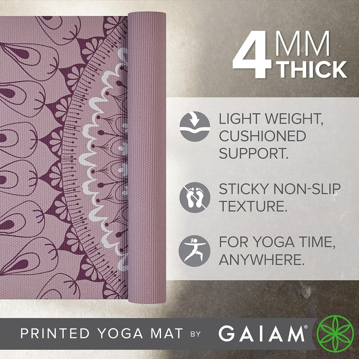 Gaiam - Tapete de yoga con estampado, antideslizante para ejercicio...