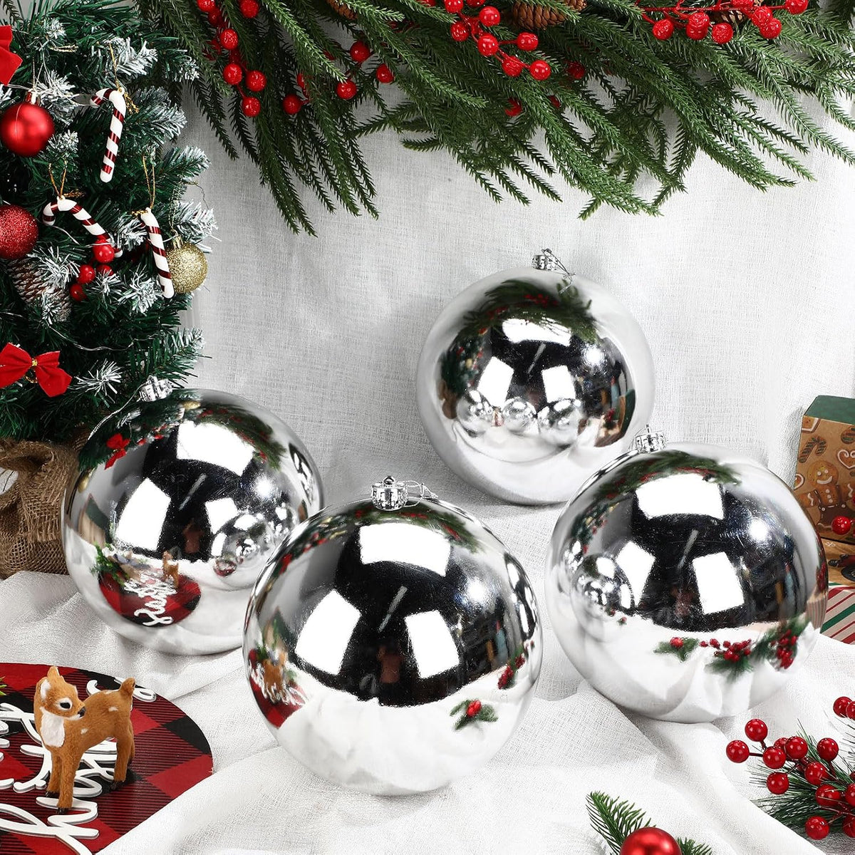 Zubebe 4 piezas Adornos de bola de Navidad extra grandes de 8"...