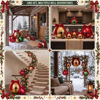 7 bolas inflables de Navidad con lazos de terciopelo, cascabeles gi...