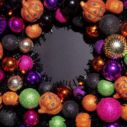 Corona de bola de Halloween de 18 pulgadas con luces y adornos de c...