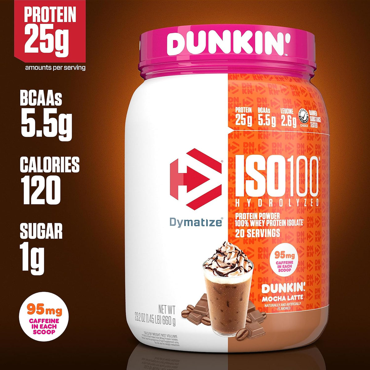 Dymatize Polvo de proteína ISO100+Energía, 100% aislado de suero de...