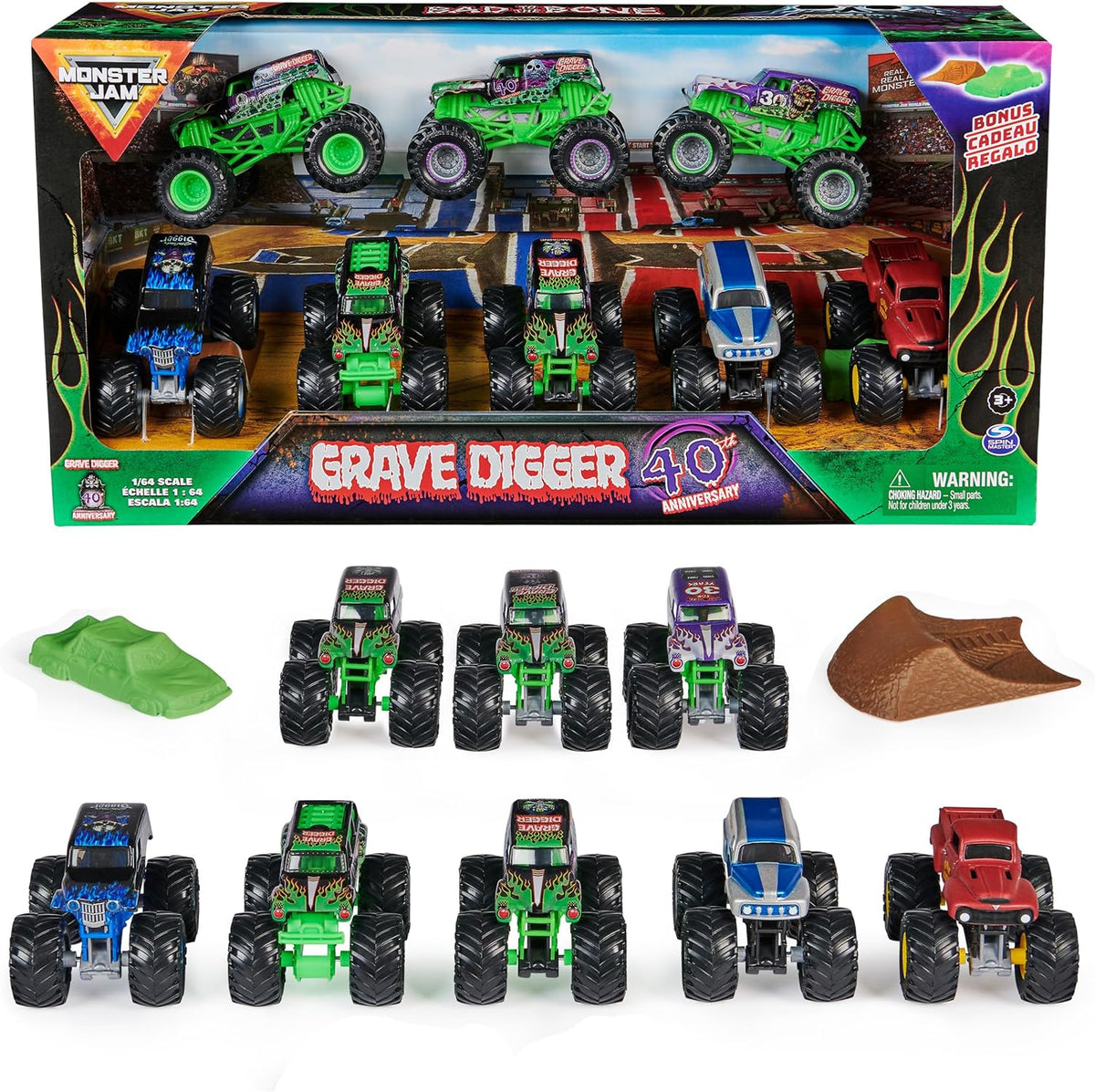 Monster Jam, Paquete de 8 camiones monstruo de Grave Digger del 40º...
