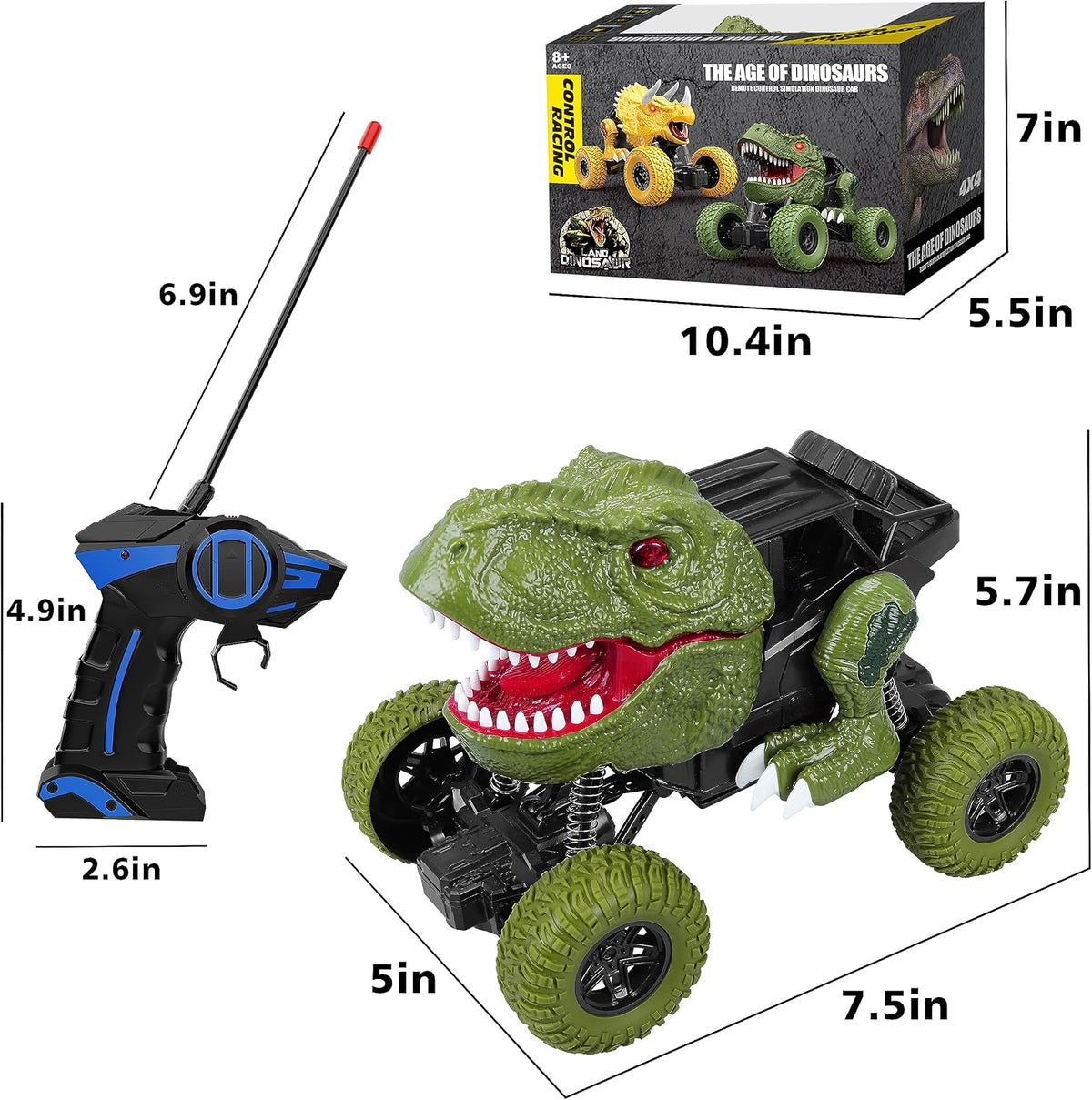 YEZI Coche de dinosaurio a control remoto para niños y niños, camió...