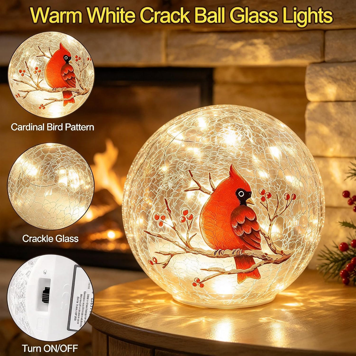 Lámpara Cardinal de Cristal Crackle Lámpara de globo con pilas para...