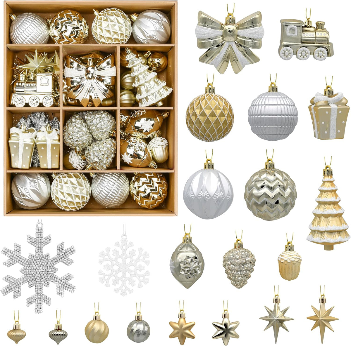 Alupssuc - Juego de 82 bolas de Navidad clásicas, color blanco y do...