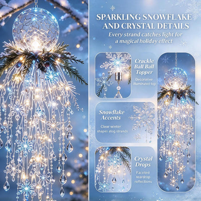 Luz de Navidad en cascada de cristal, copo de nieve colgante y deco...