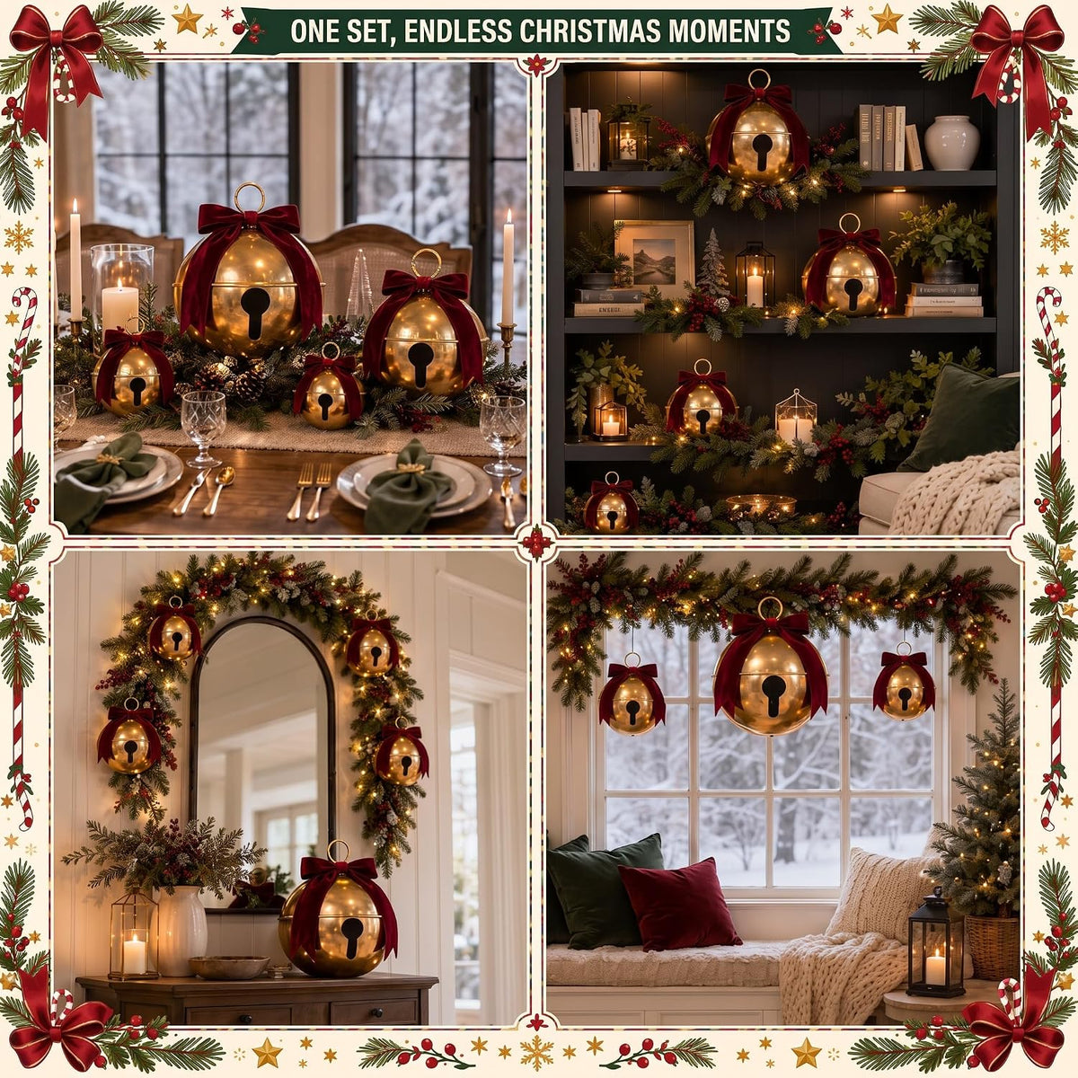 7 bolas inflables de Navidad con lazos de terciopelo, cascabeles gi...