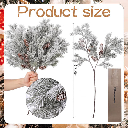 Wavwavw 6 ramas de pino de cedro artificial de Navidad flocadas, 25...