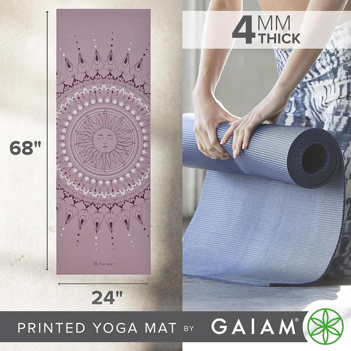 Gaiam - Tapete de yoga con estampado, antideslizante para ejercicio...