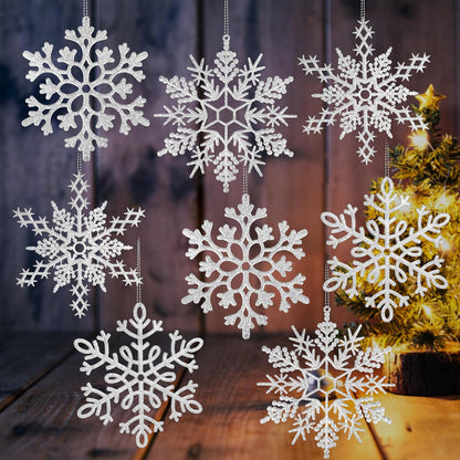 6 adornos grandes de copos de nieve plateados de 12 pulgadas, copos...