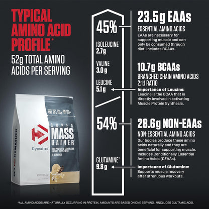 Dymatize Super Mass Gainer, 1.83 oz de proteína en polvo, vainilla...