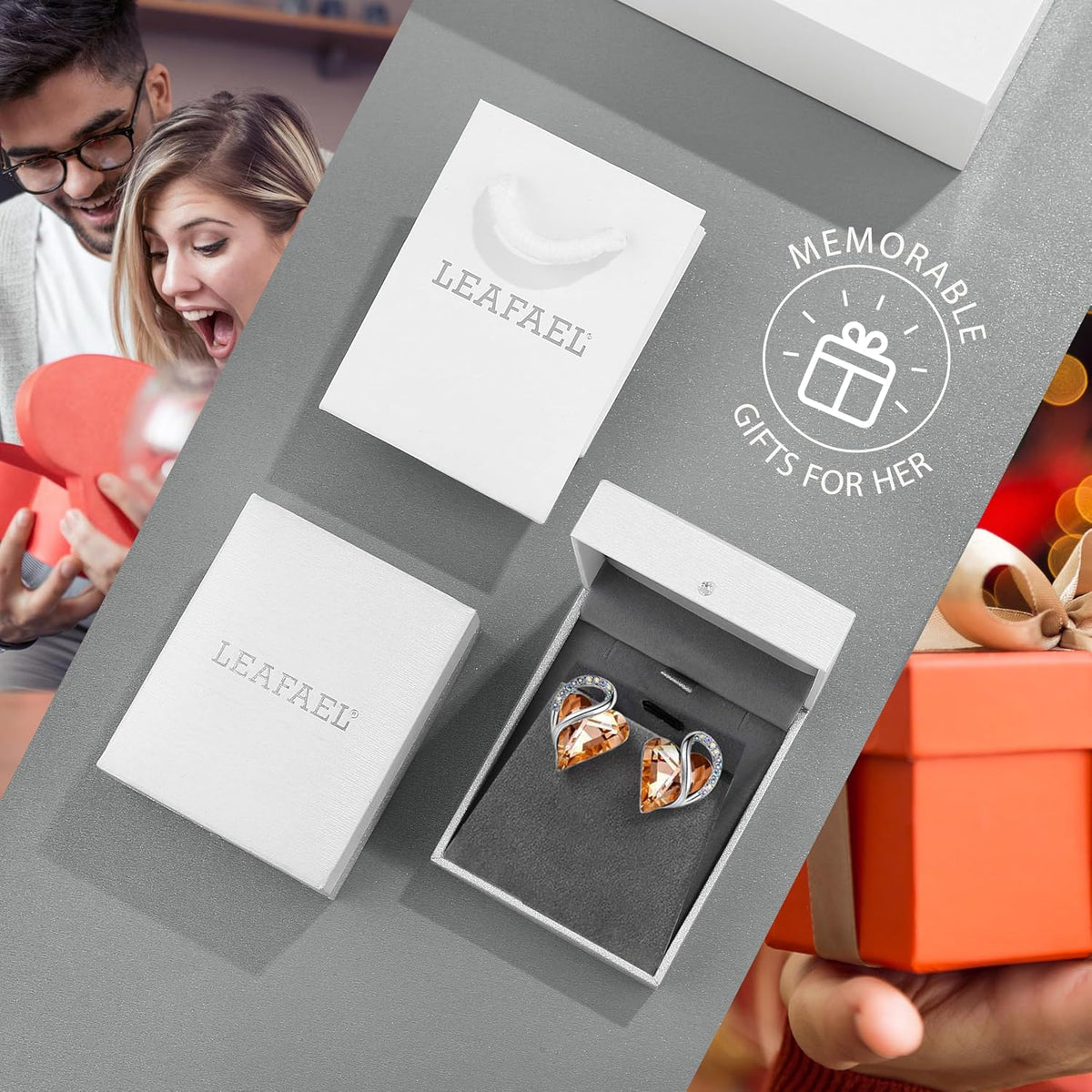 Leafael - Aretes de tuerca de cristal con piedra natal de corazón i...