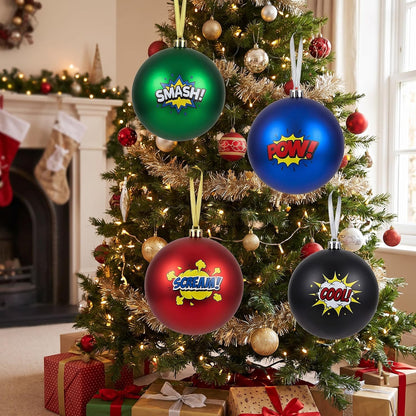 Tigeen 4 adornos de bolas de Navidad con temática de héroes grandes...