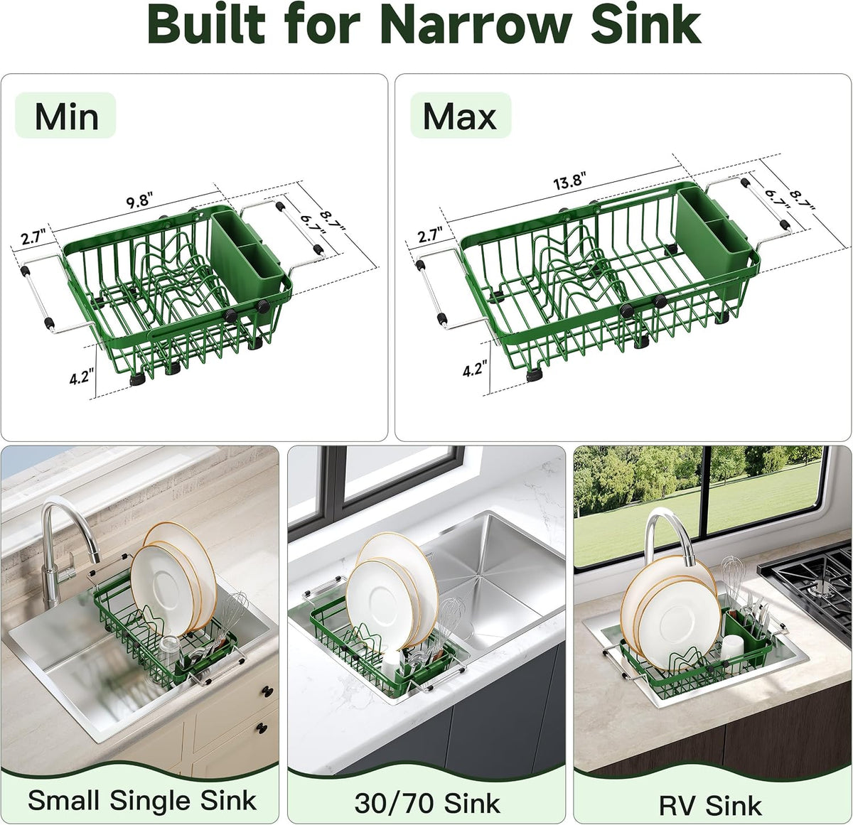 JASIWAY Mini escurridor de platos verde sobre el fregadero para apa...